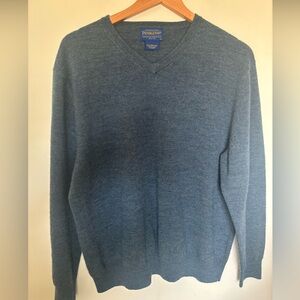 Pendleton Men's Teal-Blue V-Neck Wool Sweater #14